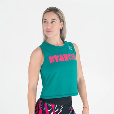 TITAN WEAR CAMISETA CROP SIN MANGAS ECOACTIVE (3,2,1 GO!!! Teal/Pink)